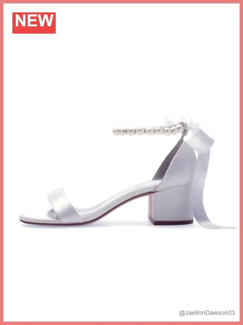 Women's Low Block Heel Sandals Peep Toe Ankle Strap Pearl Wedding Dress Shoes